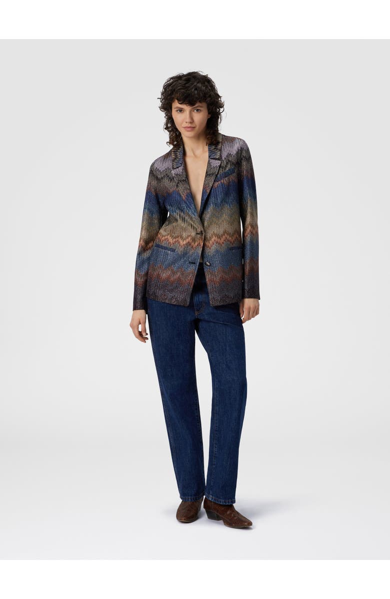 Missoni Single-breasted Blazer With Snake Pattern And Lamé Threads, Alternate, color, Blue