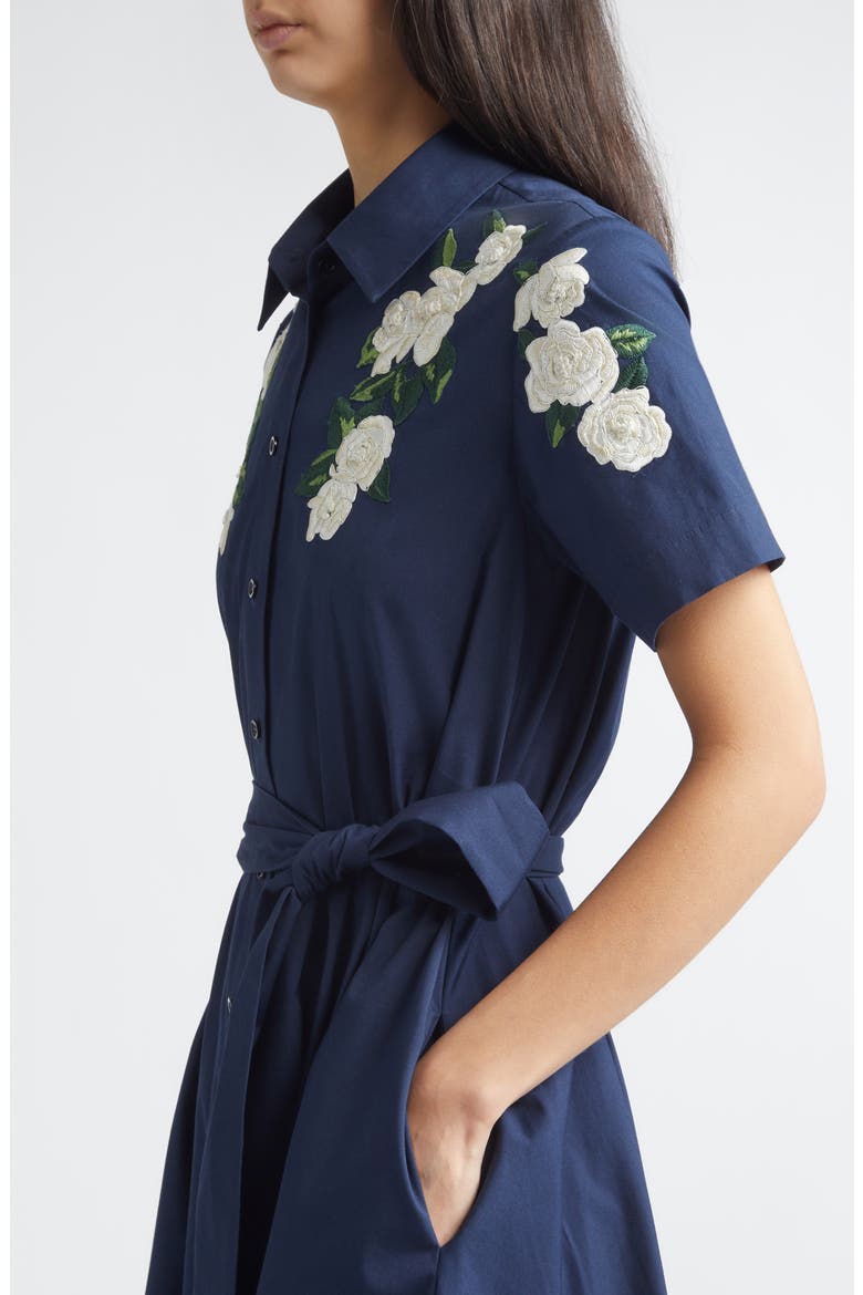 Floral Embroidered Midi Stretch Cotton Shirtdress, Alternate, color, MIDNIGHT