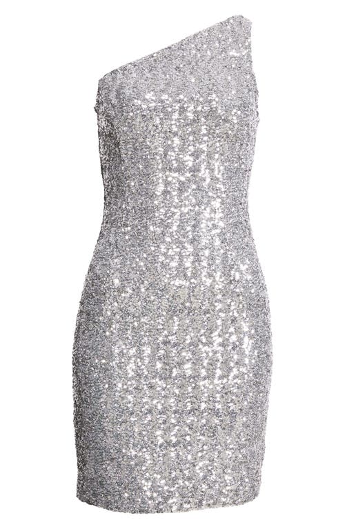Michael Kors Collection Sequin Embroidered One-shoulder Sheath Dress In Silver