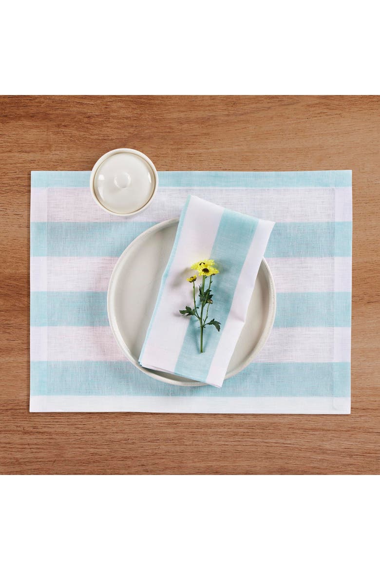 Linen Dinner Napkins Set of 4, 20 x 20" - Cabana Stripe, Alternate, color, Aqua and White