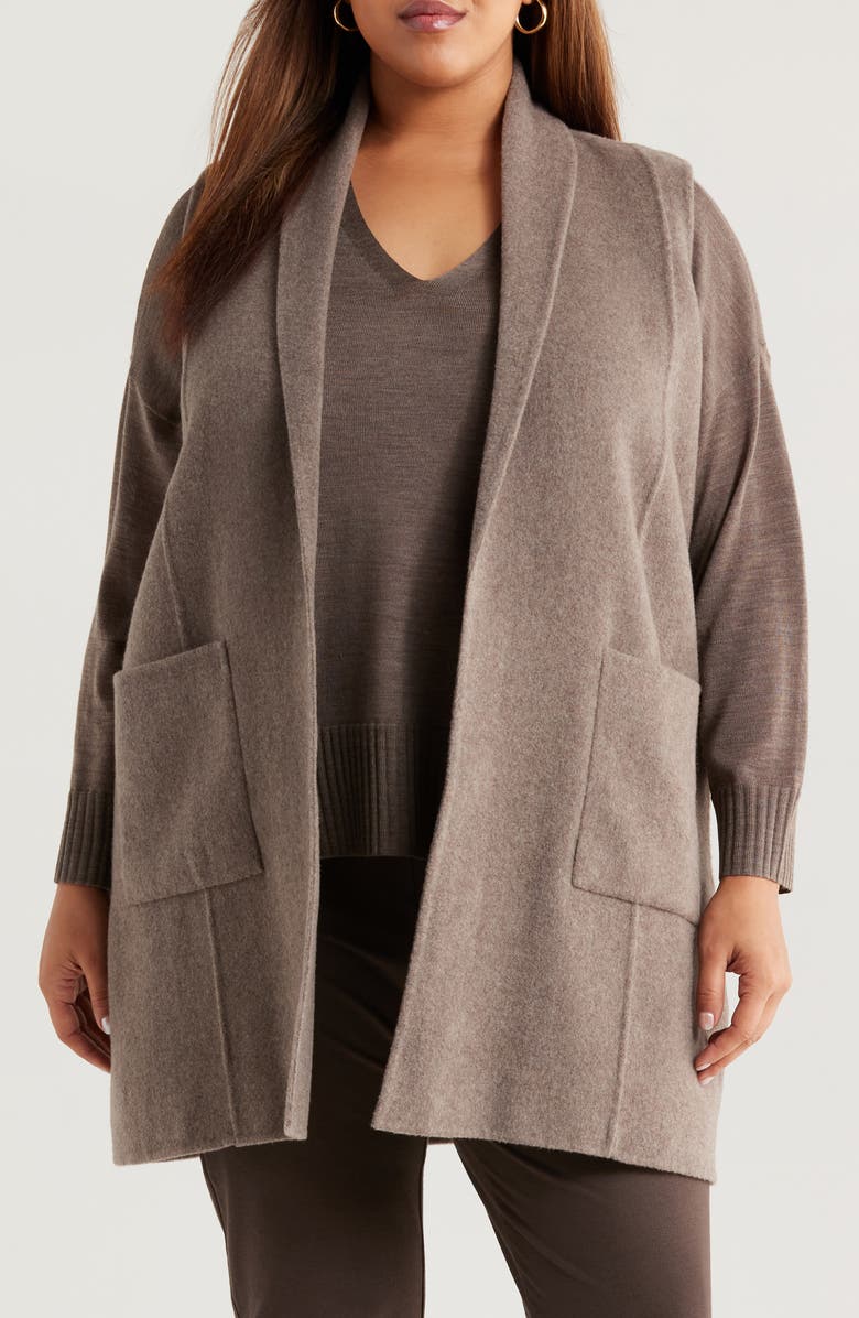 Eileen Fisher Shawl Collar Wool Vest, Main, color, Taupe