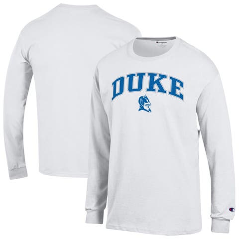 Men's Champion  White Duke Blue Devils Arch Over Logo Long Sleeve T-Shirt