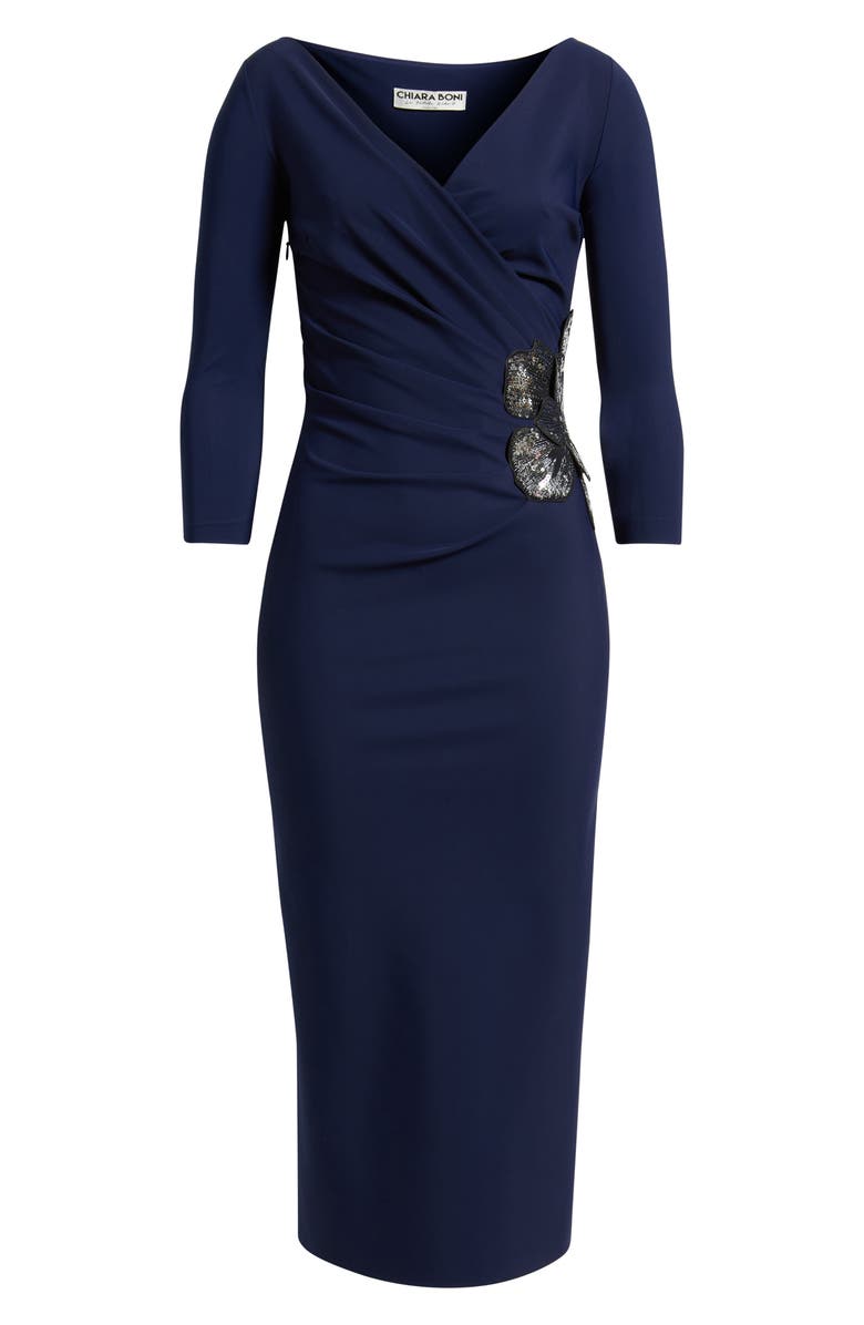 Chiara Boni La Petite Robe Onori Sequin Appliqué Knit Midi Dress, Alternate, color, Blu Notte