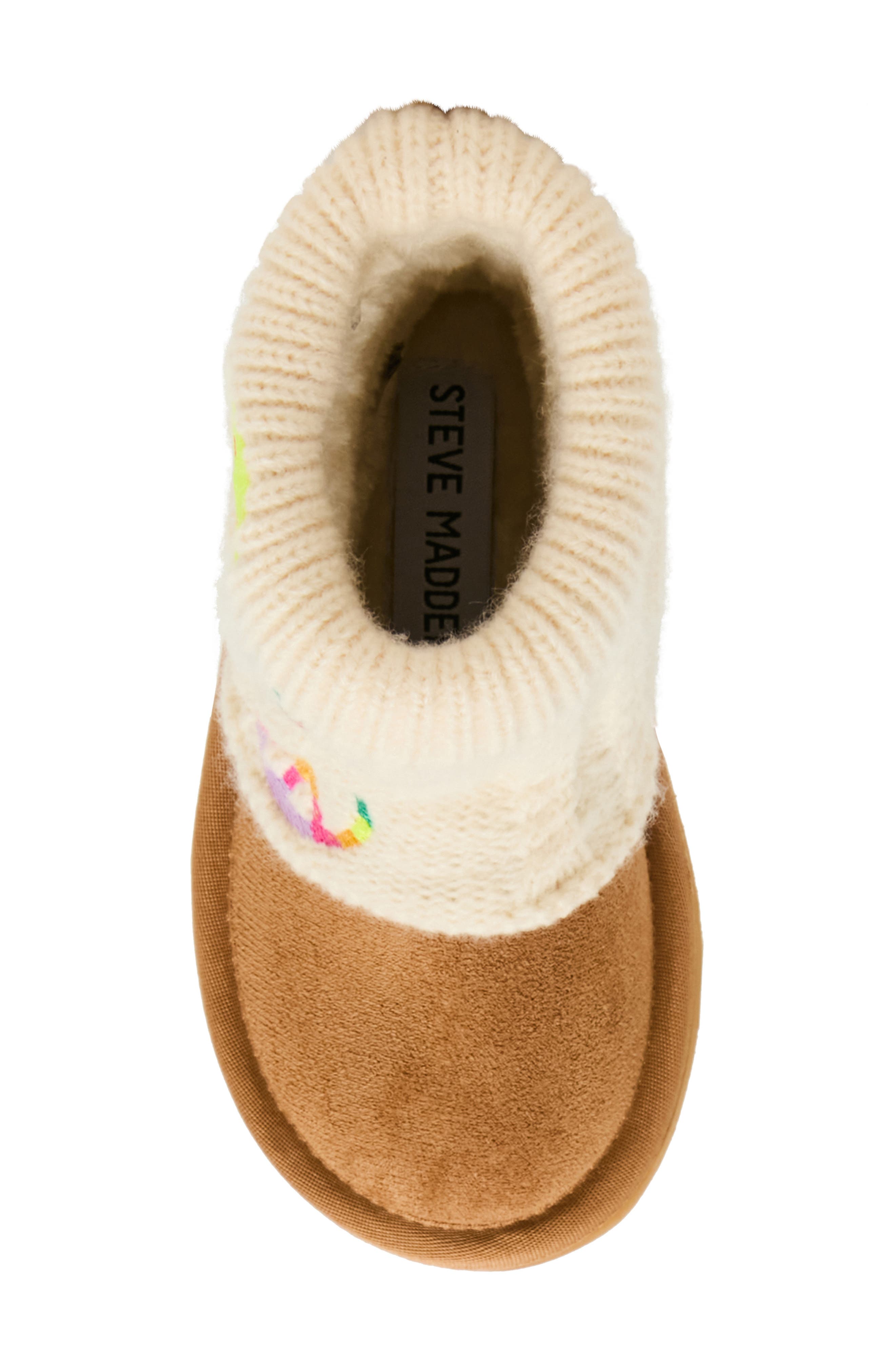 Kids' Cozy Embroidered Knit Boot, Alternate, color, IVORY/ COGNAC