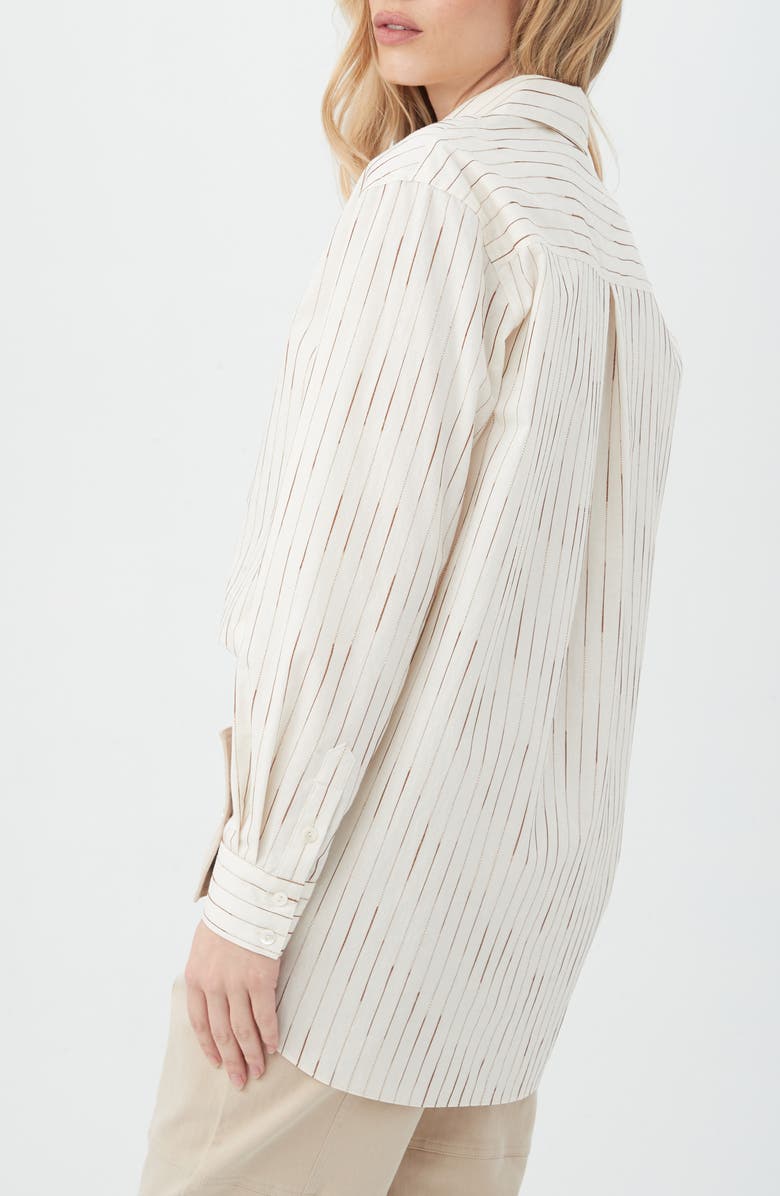 Trina Turk Litsa Silk Blend Button-Up Shirt, Alternate, color, Off White/ Camel