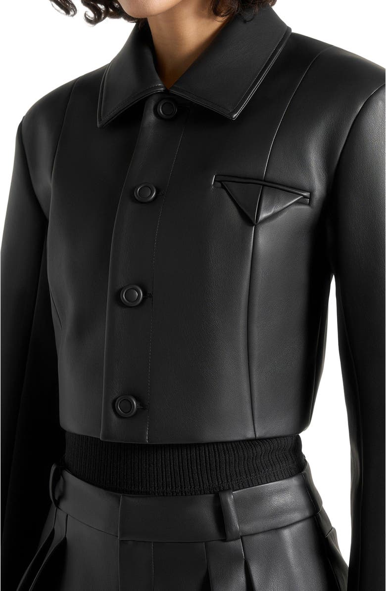 Manière De Voir Ania Wide Shoulder Leather Jacket, Alternate, color, Black