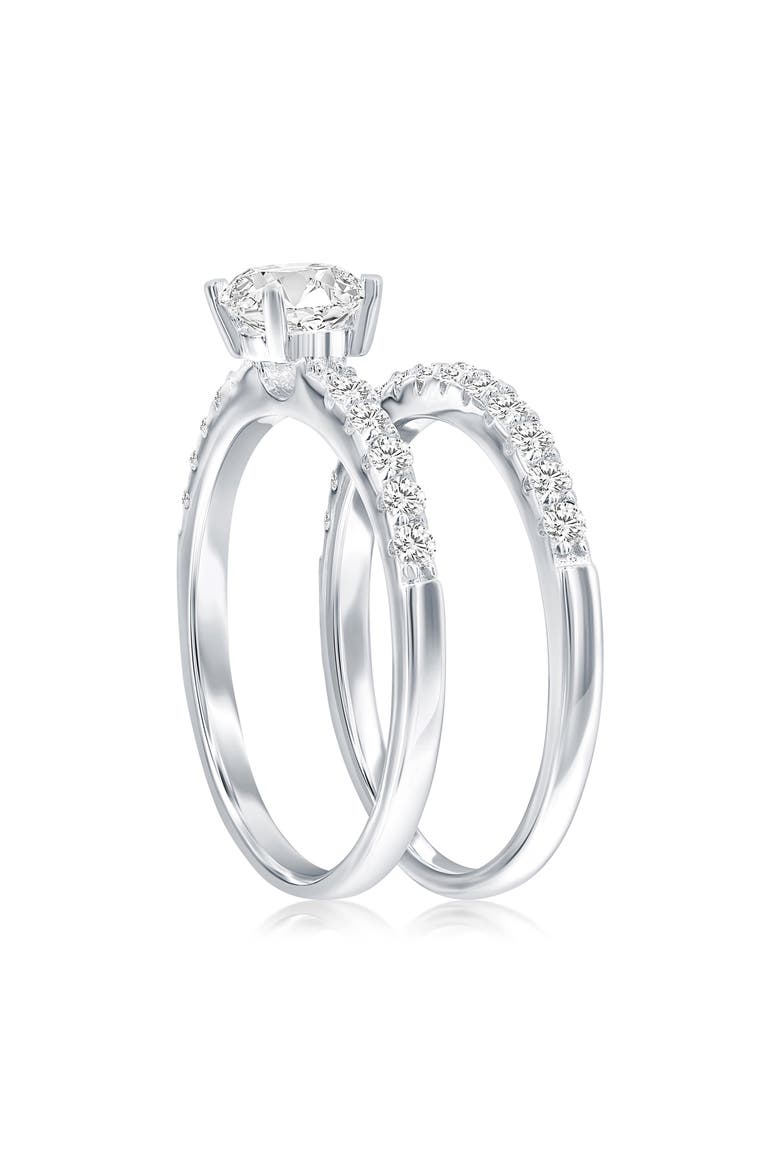 Set of 2 Sterling Silver Cubic Zirconia Solitaire & Band Rings, Alternate, color, SILVER