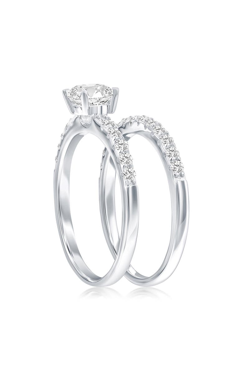 SIMONA Set of 2 Sterling Silver Cubic Zirconia Solitaire & Band Rings, Alternate, color, Silver