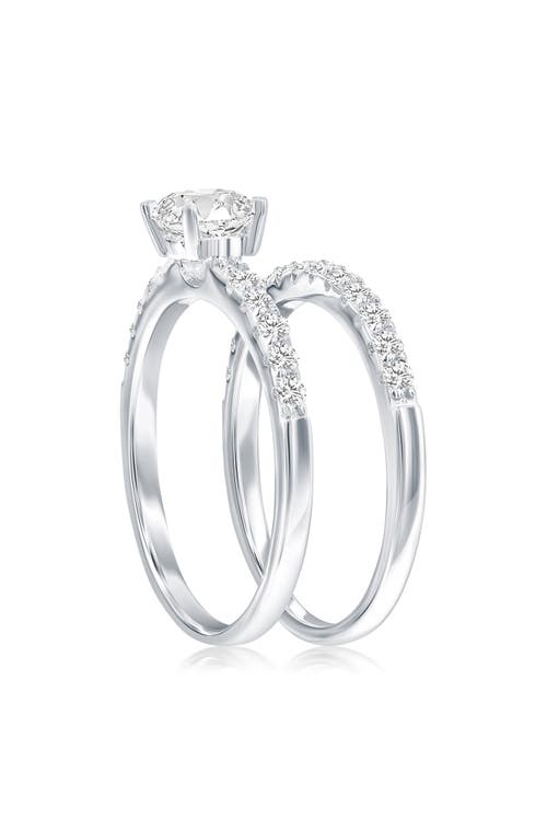 Simona Set Of 2 Sterling Silver Cubic Zirconia Solitaire & Band Rings