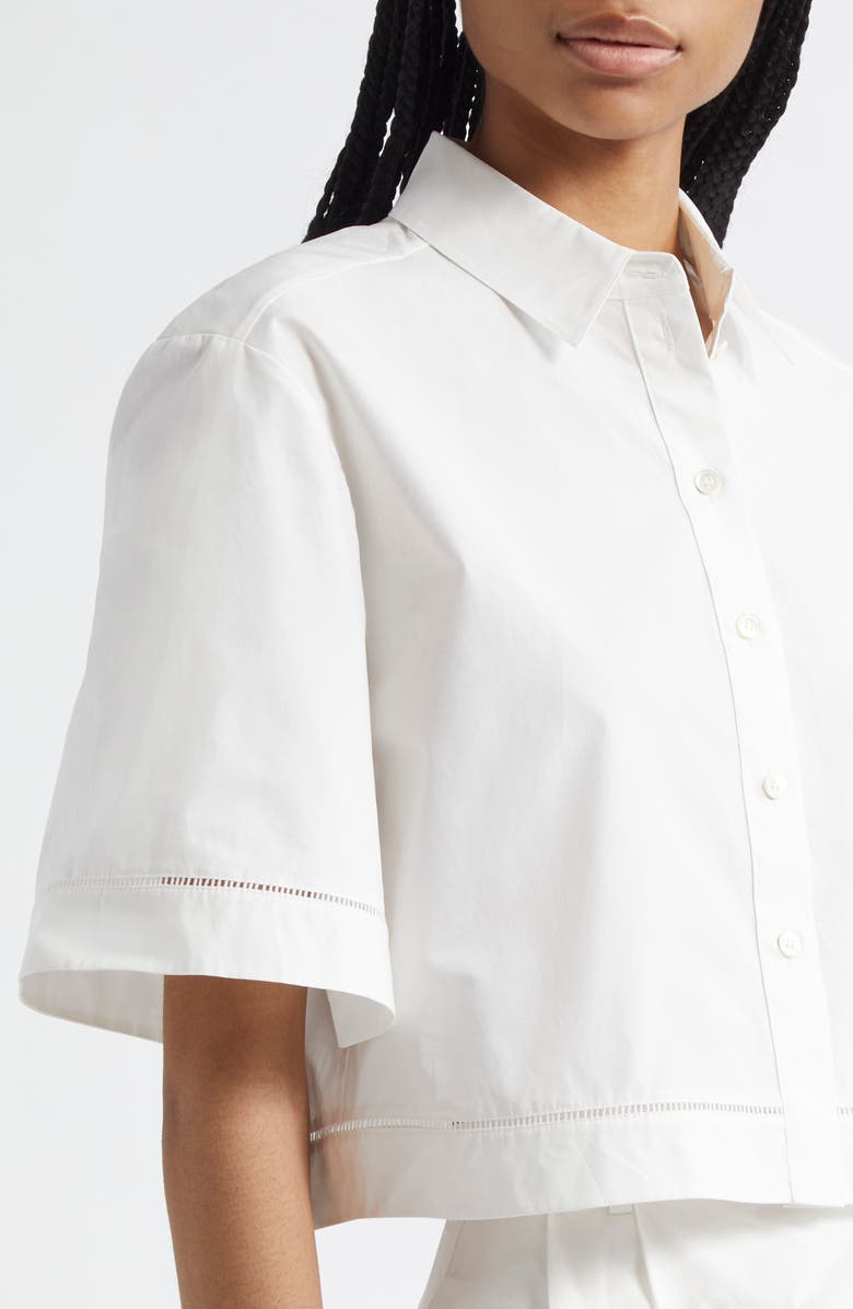 Róhe Ladder Stitch Inset Cotton Button-Up Shirt, Alternate, color,