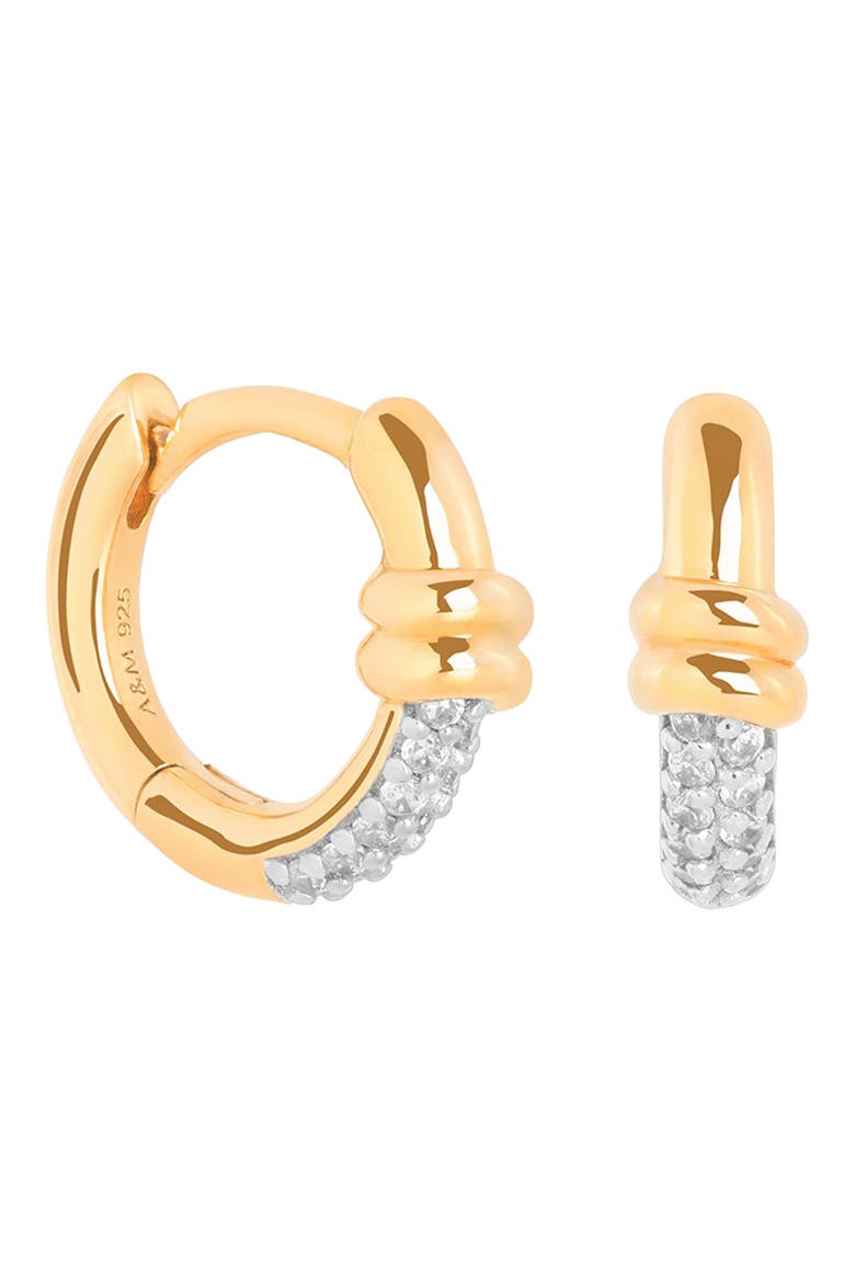 Pavé Twist Detail Huggie Hoop Earrings, Main, color, GOLD
