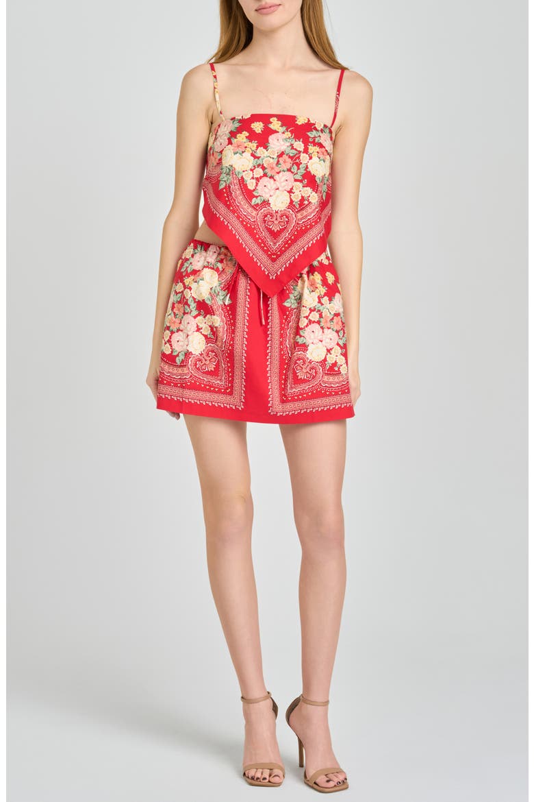Luna Scarf Print Miniskirt, Alternate, color, RED SCARF