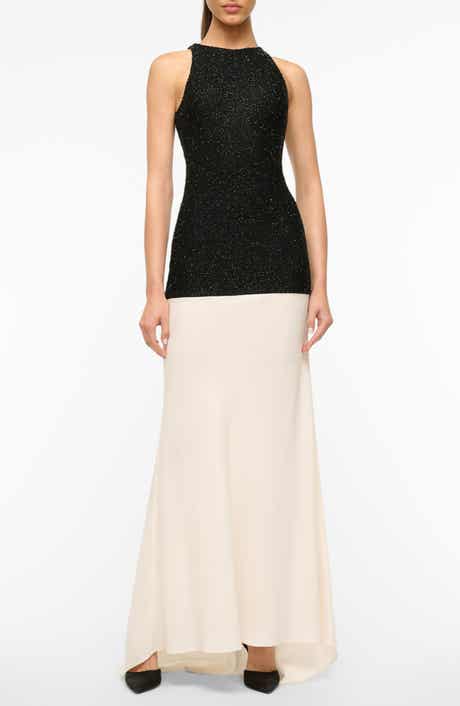 STAUD Gabrielle Beaded Detail Mixed Media Gown