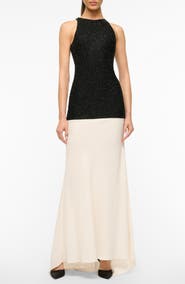STAUD Gabrielle Beaded Detail Mixed Media Gown