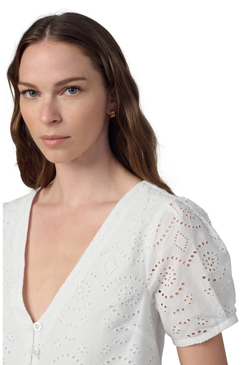 The Halle Puff Sleeve Eyelet Cotton Button-Up Shirt, Alternate, color, WHITE