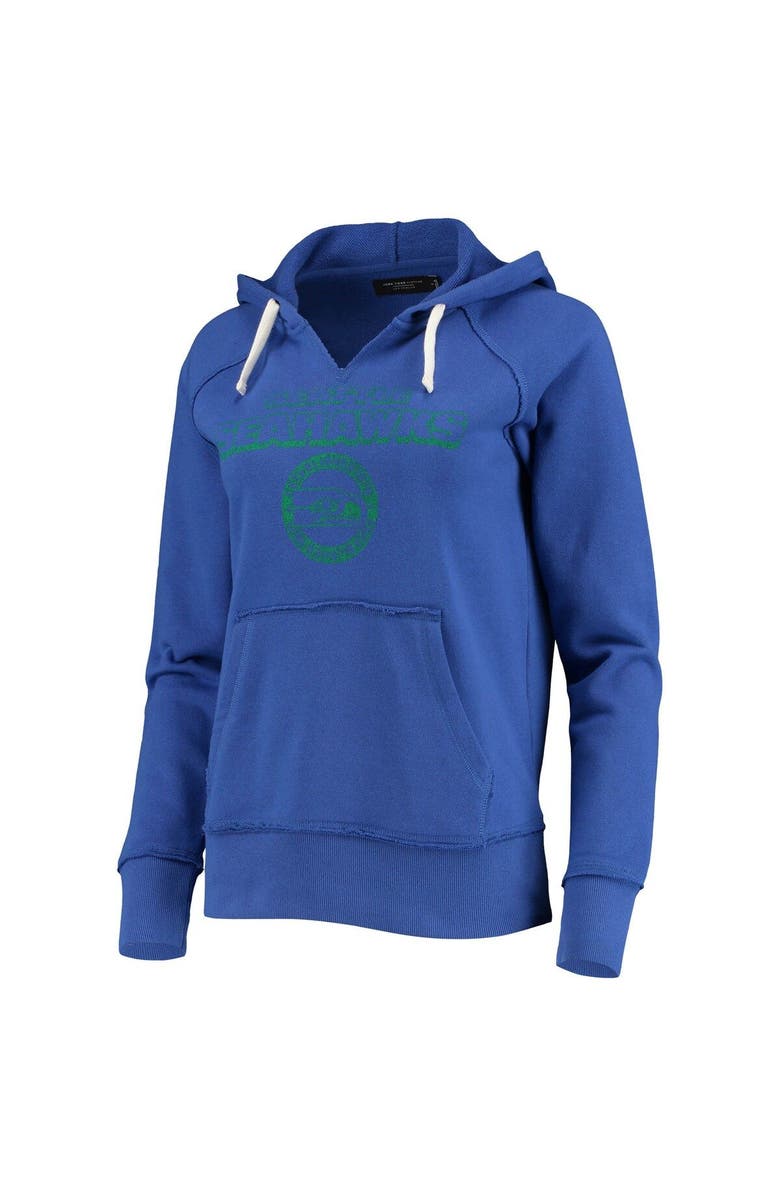 Junk Food Women's Junk Food Royal Seattle Seahawks Raw Edge Raglan Notch Neck Pullover Hoodie, Alternate, color, 