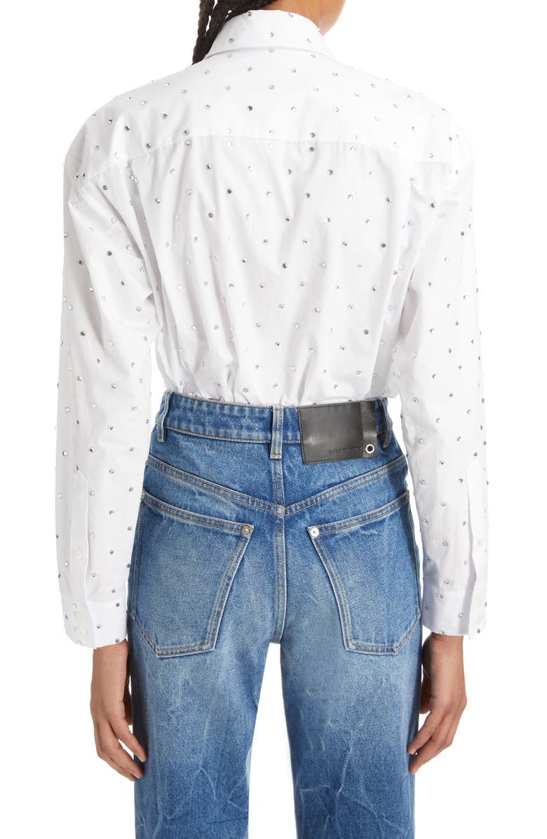 Rabanne Stud Detail Cotton Button-Up Shirt, Alternate, color, 