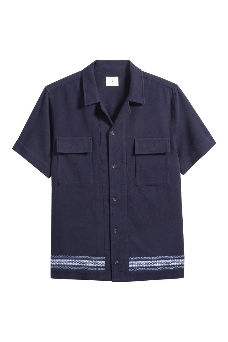 Vireo Embroidered Cotton Piqué Camp Shirt, Alternate, color, NAVY-12
