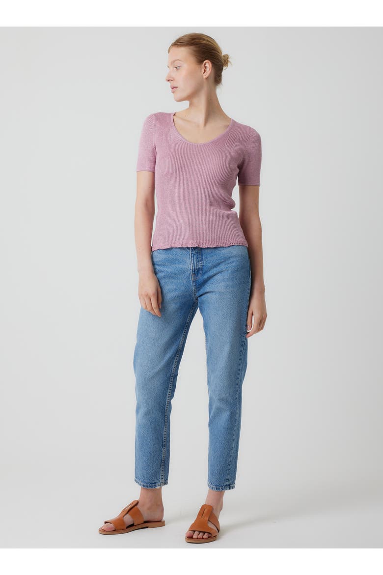 Viscose Metallic Rib Short Sleeve Scoopneck, Alternate, color, BOISDEROSE