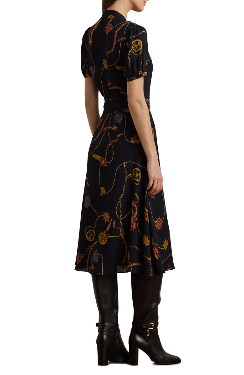 Lauren Ralph Lauren Nautical Print Belted Georgette Shirtdress, Alternate, color, Navy Multi