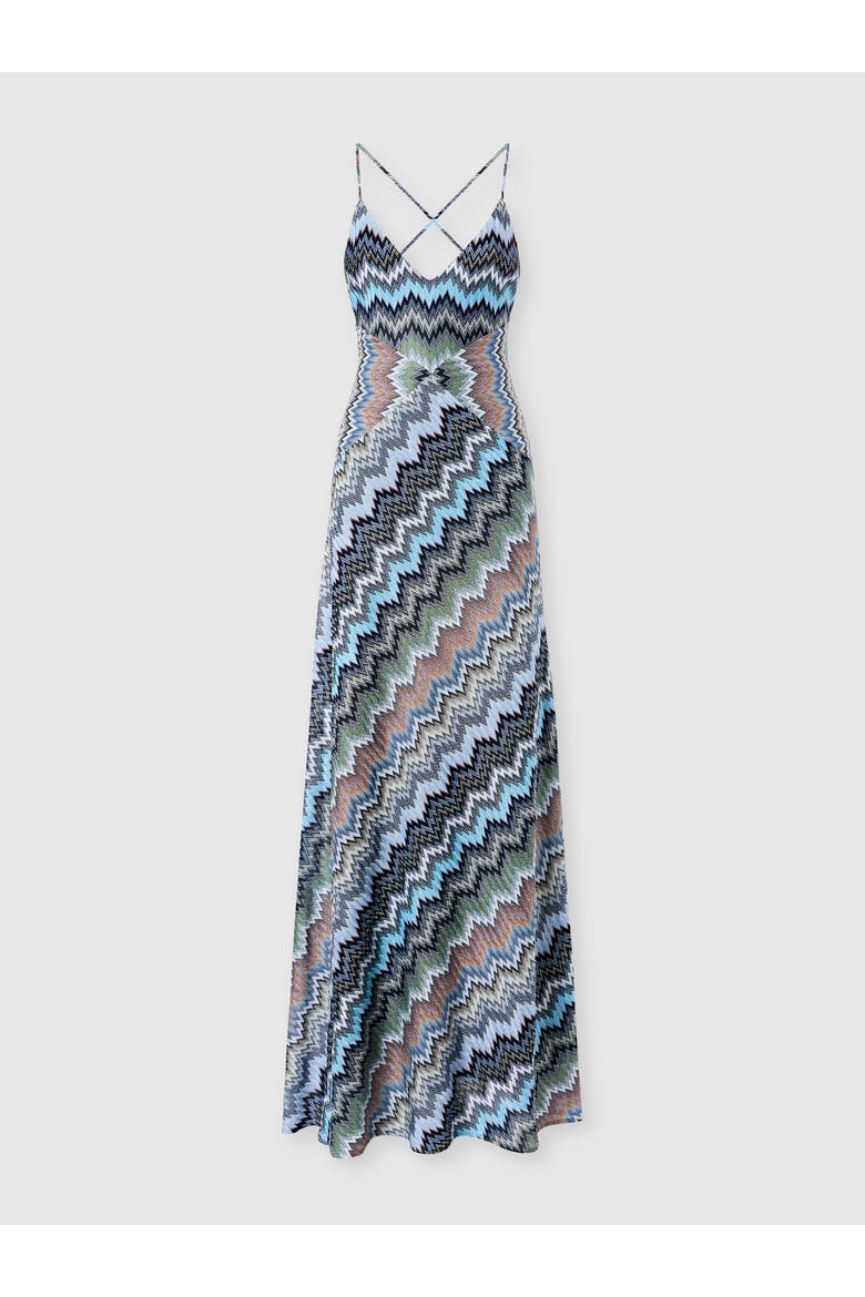 Long Dress With Crossed Straps In Viscose Chevron, Main, color, Multicoloured