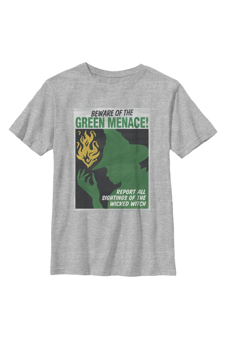Boy's Wicked For Good Elphaba Beware of the Green Menace  Graphic T-Shirt, Main, color, Sport Grey