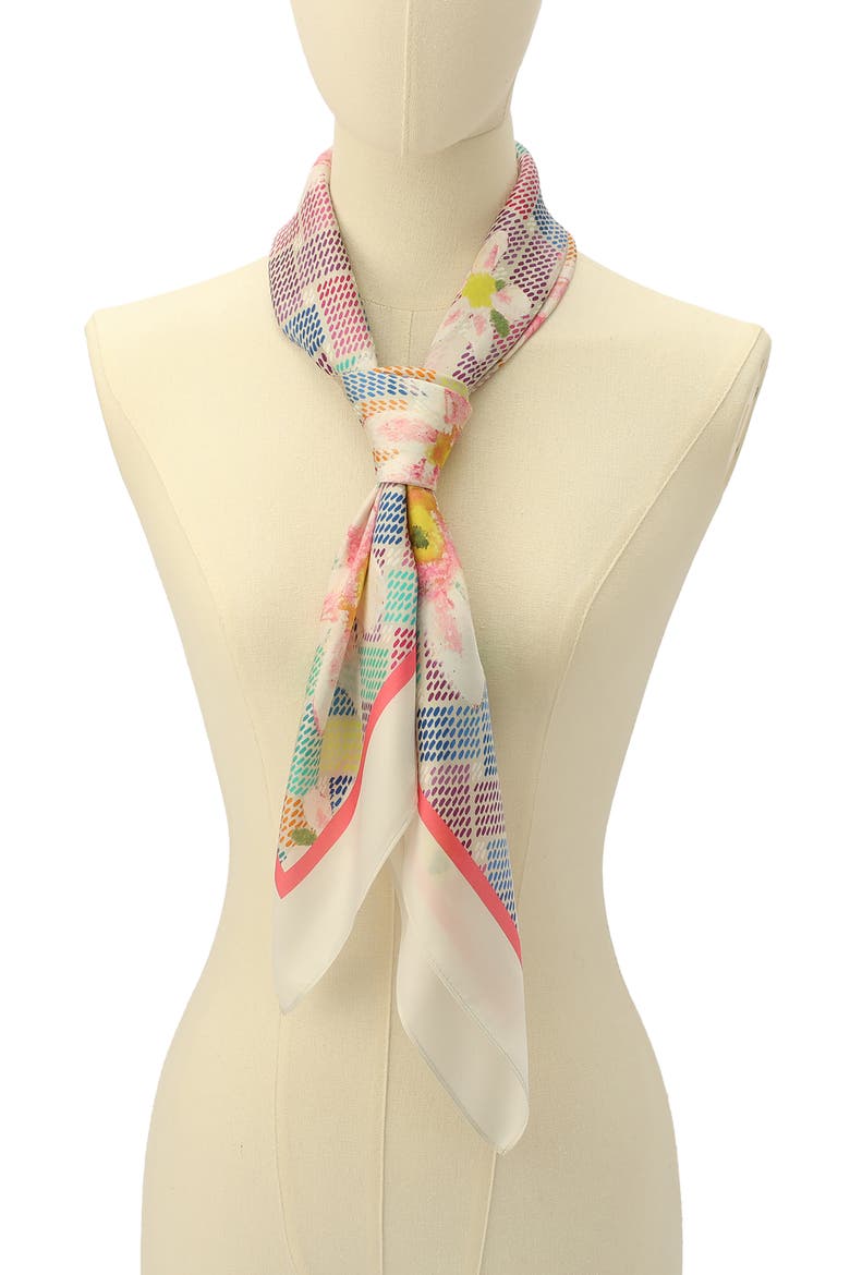 Floral Monogram Silk Large Square Scarf, Alternate, color, BONE