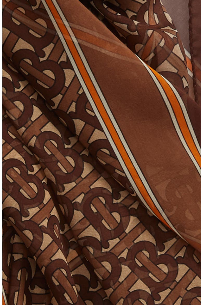 TB Monogram Mulberry Silk Chiffon Scarf, Alternate, color, BRIDLE BROWN