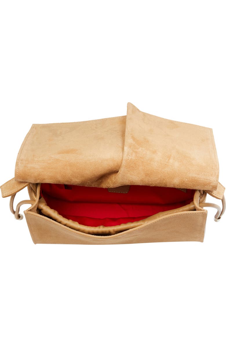 Christian Louboutin Small Baggy Suede Shoulder Bag, Alternate, color, Lionne