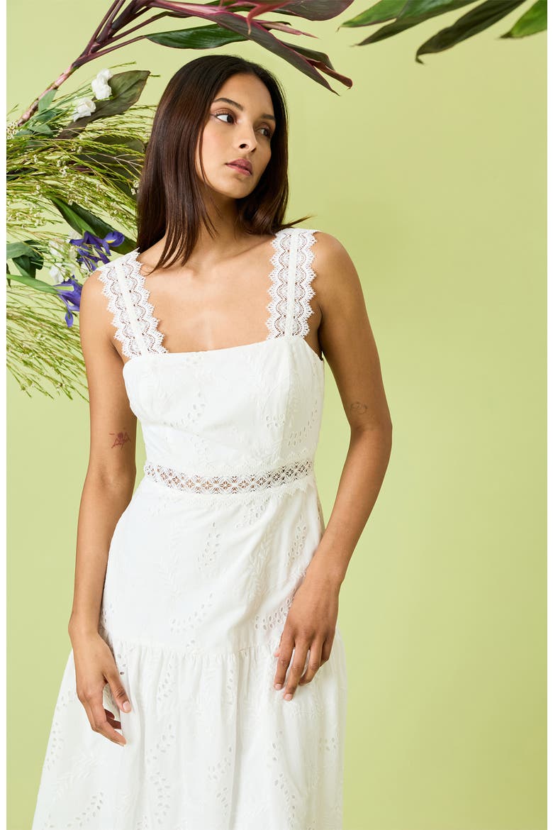 donna morgan blue eyelet dress Mixed Floral Midi Dress