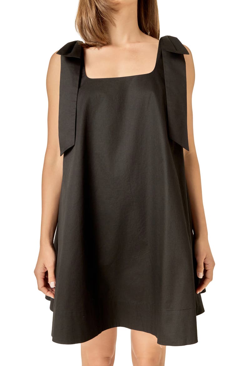 Bow Shoulder Sleeveless Cotton Minidress, Alternate, color, BLACK