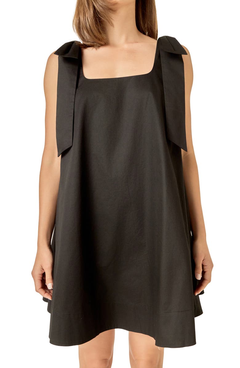 English Factory Bow Shoulder Sleeveless Cotton Minidress, Alternate, color, Black