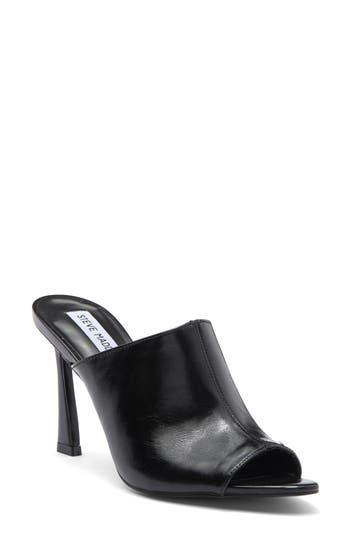 Steve Madden Dayla Peep Toe Mule In Black Leather
