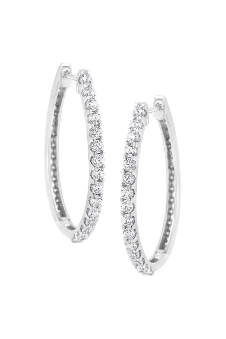 14K White Gold 2.0 Cttw Diamond Oblong Hinged Hoop Earrings, Alternate, color, White