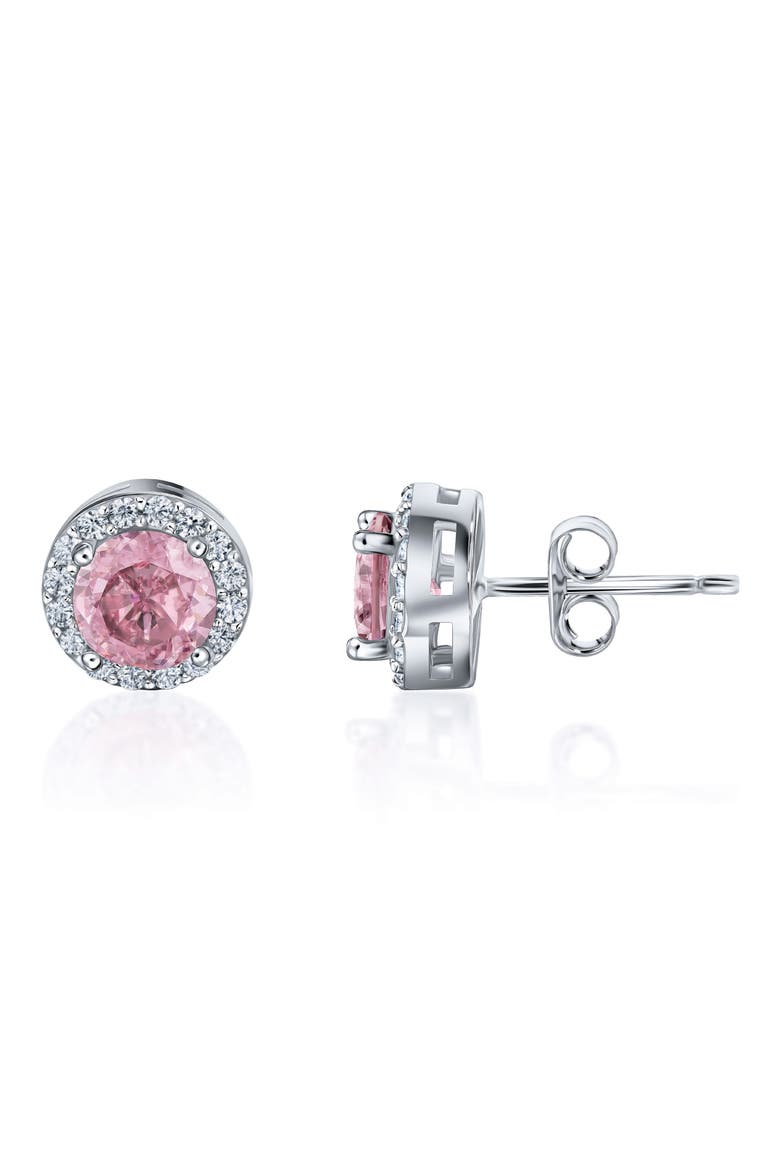 Sterling Silver Brilliant Cubic Zirconia Halo Round Stud Earrings, Main, color, PINK/ SILVER