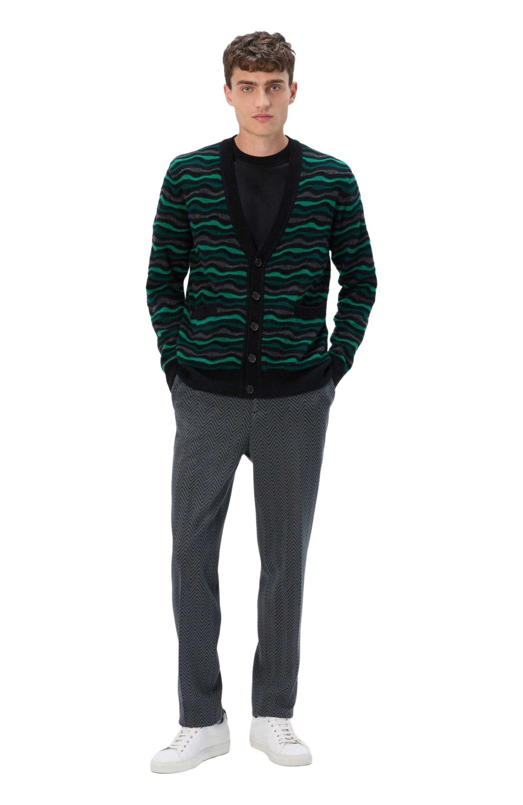Cardigan In Pure Wool With Wave Stitch
