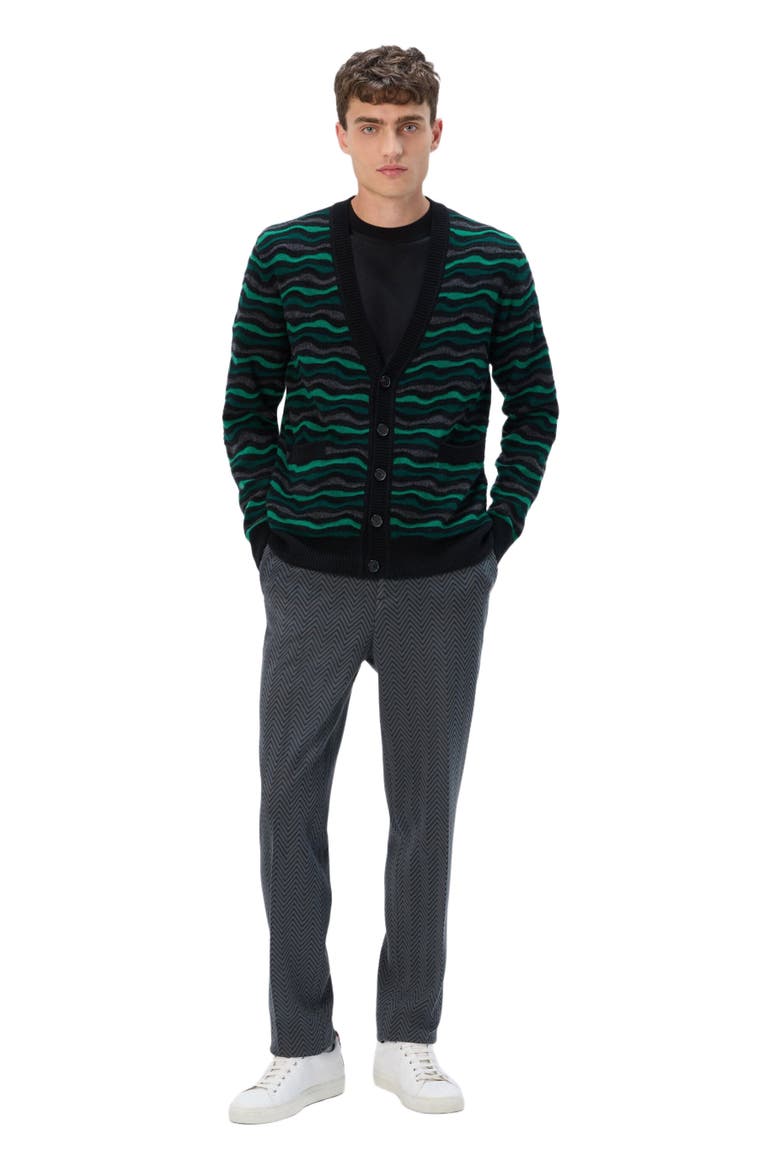 Cardigan In Pure Wool With Wave Stitch, Main, color, Green