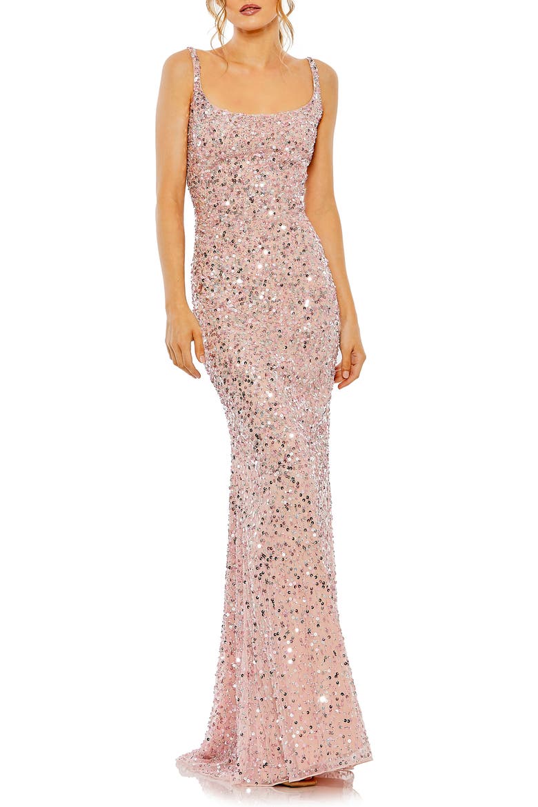 Sequined Low Back Slip Gown, Main, color, PINK