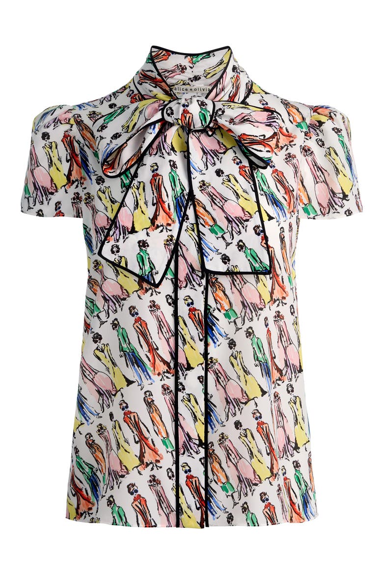 Jenie Stace Face Print Silk Button-Up Shirt, Alternate, color, LUXE STACE