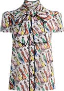 Alice + Olivia Jenie Stace Face Print Silk Button-Up Shirt