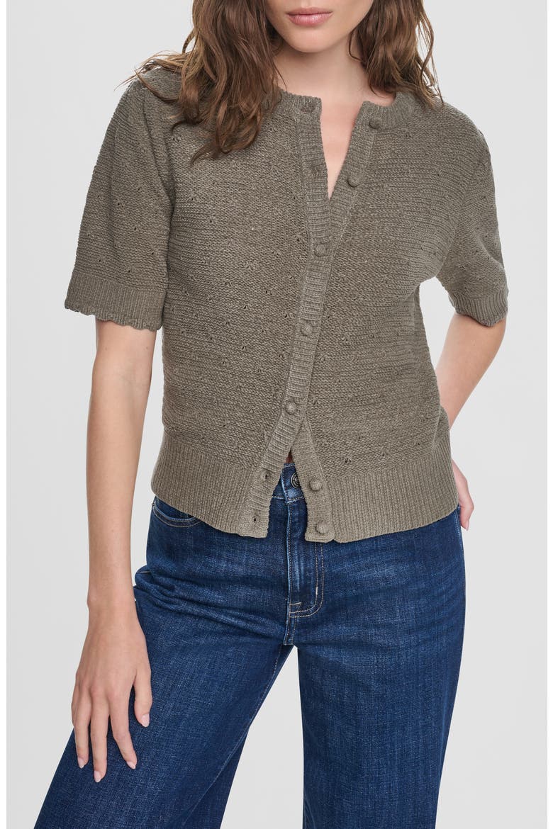 Chenille Short Sleeve Cardigan, Main, color, UTILITY GR
