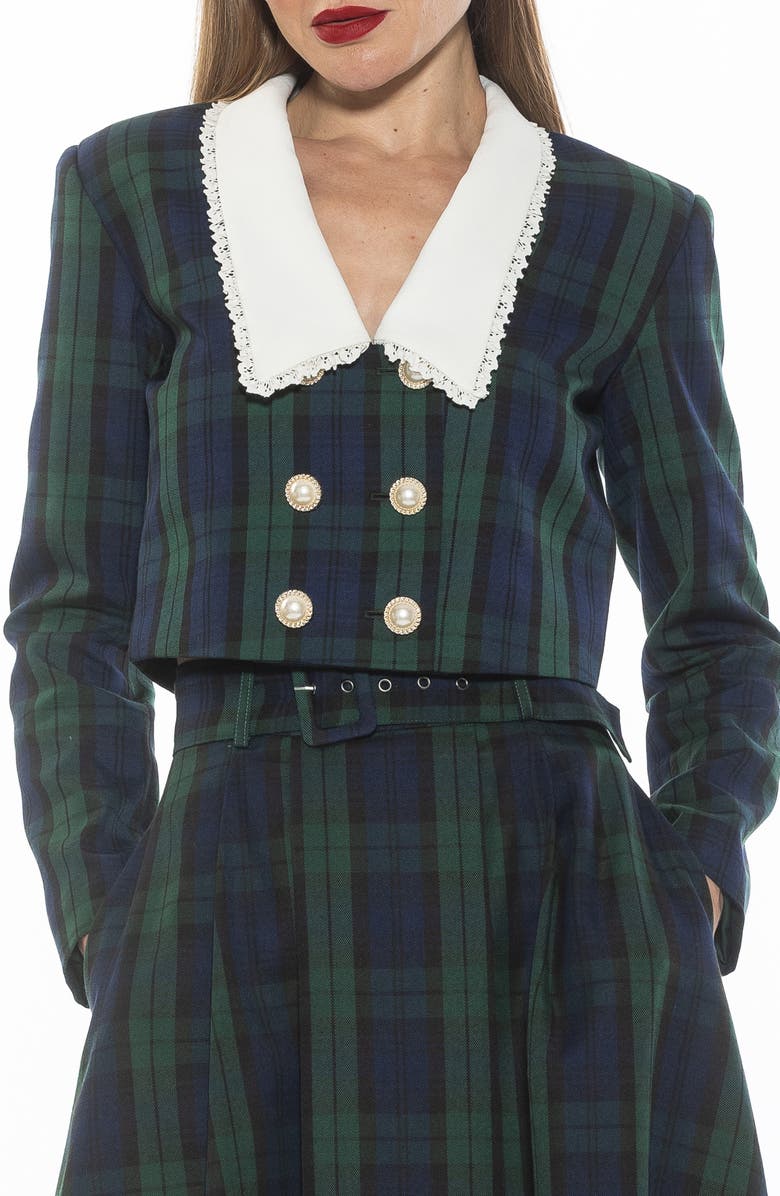 Alexia Admor Aurelia Cropped Plaid Blazer, Main, color, Green Plaid