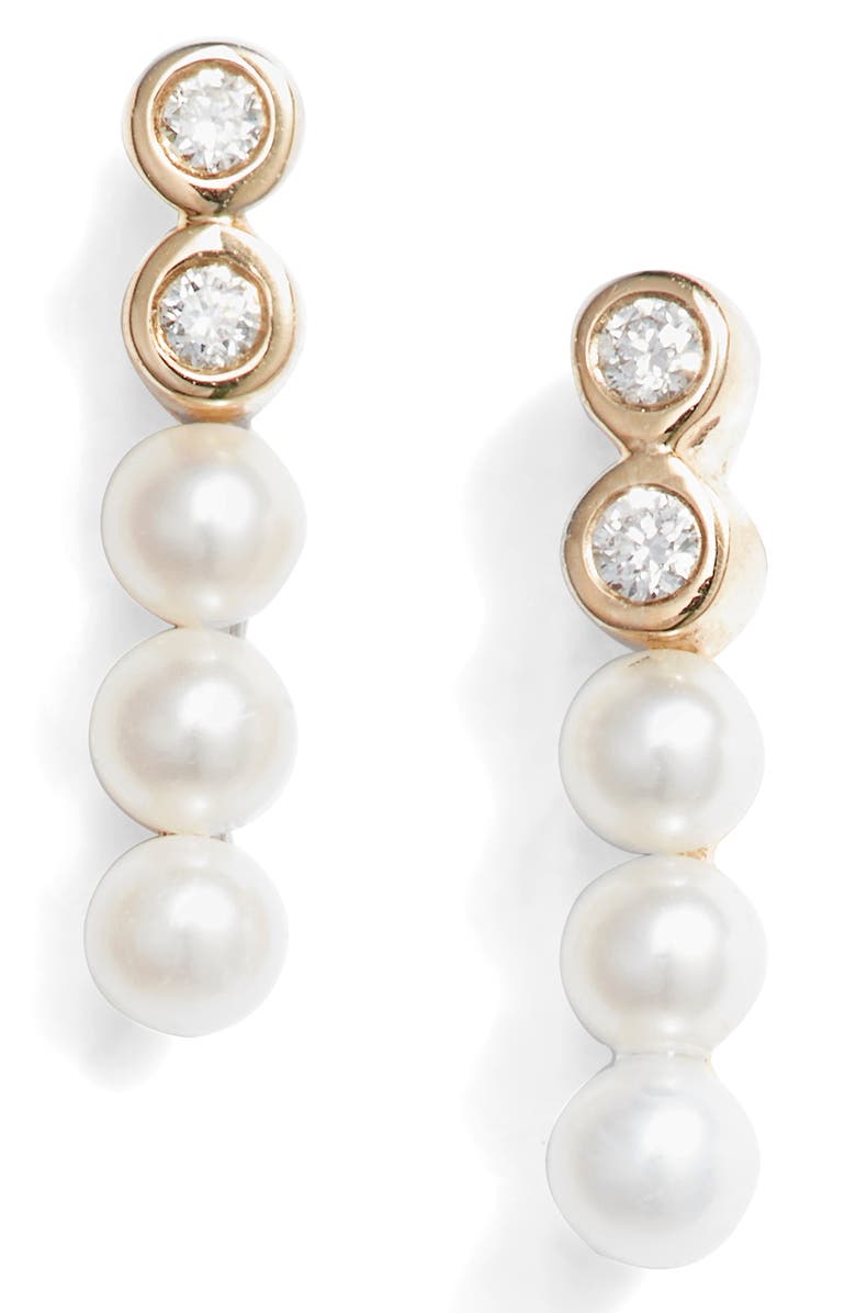 Dana Rebecca Designs Pearl & Diamond Bar Stud Earrings, Main, color,
