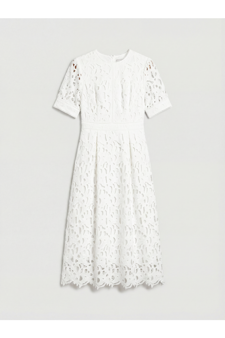 Short Sleeve Lace Midi Dress, Alternate, color, Ivory