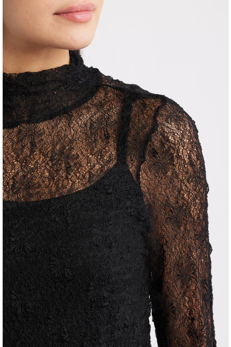Mock Neck Sheer Knit Top, Alternate, color, BLACK