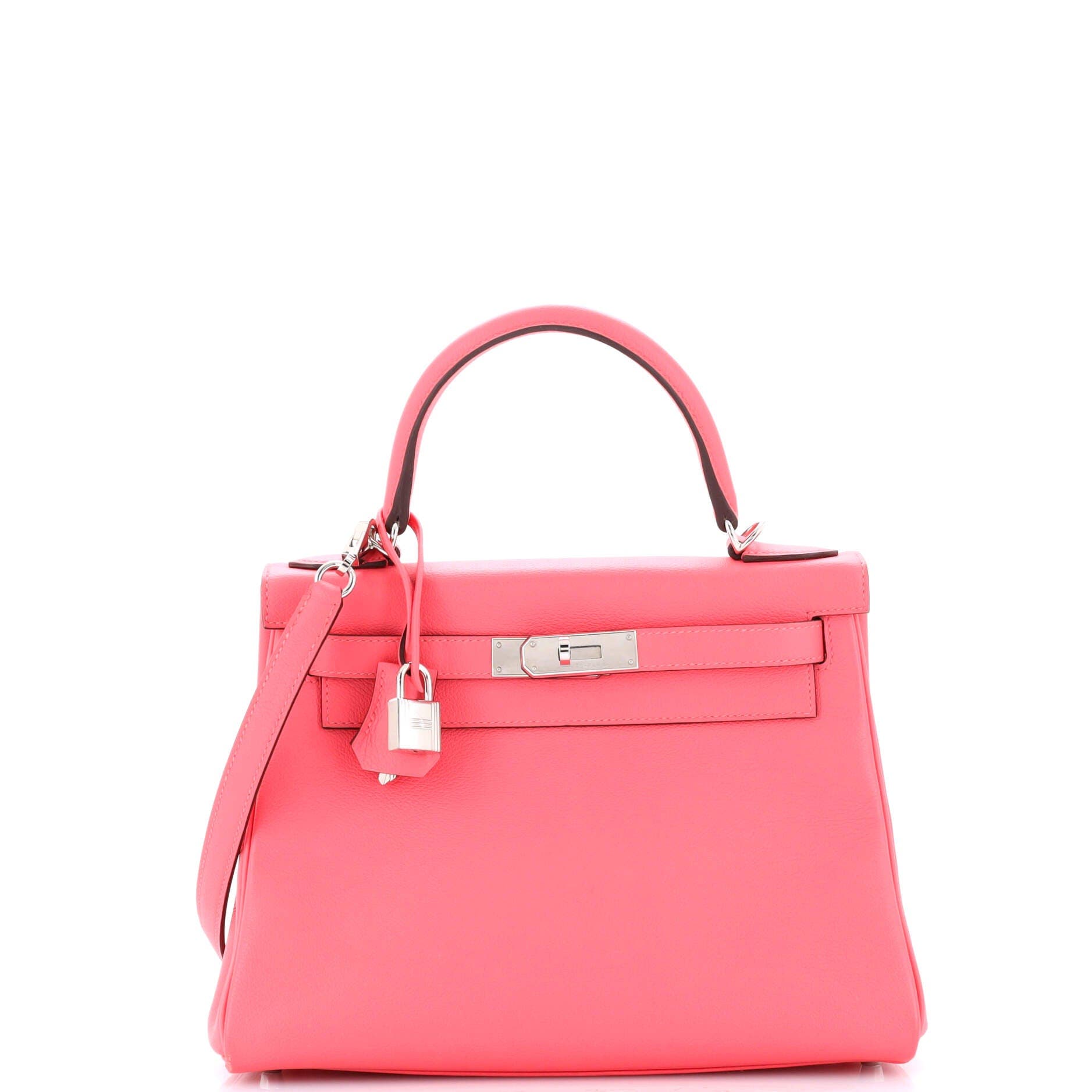 Pre-Owned Hermes Kelly Handbag Pink Evercolor with Palladium Hardware 28, Main, color, Rose Azalee
