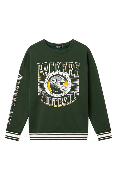 Green Bay Packers Oversize Striped Rib Fleece Crewneck Sweatshirt