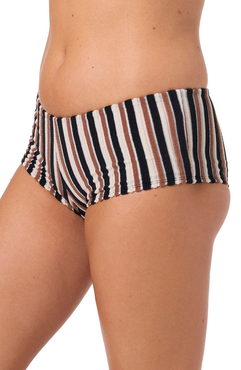 O'Neill Sand Dollar Stripe Surf's Up Boyshort Bikini Bottoms, Alternate, color, Black