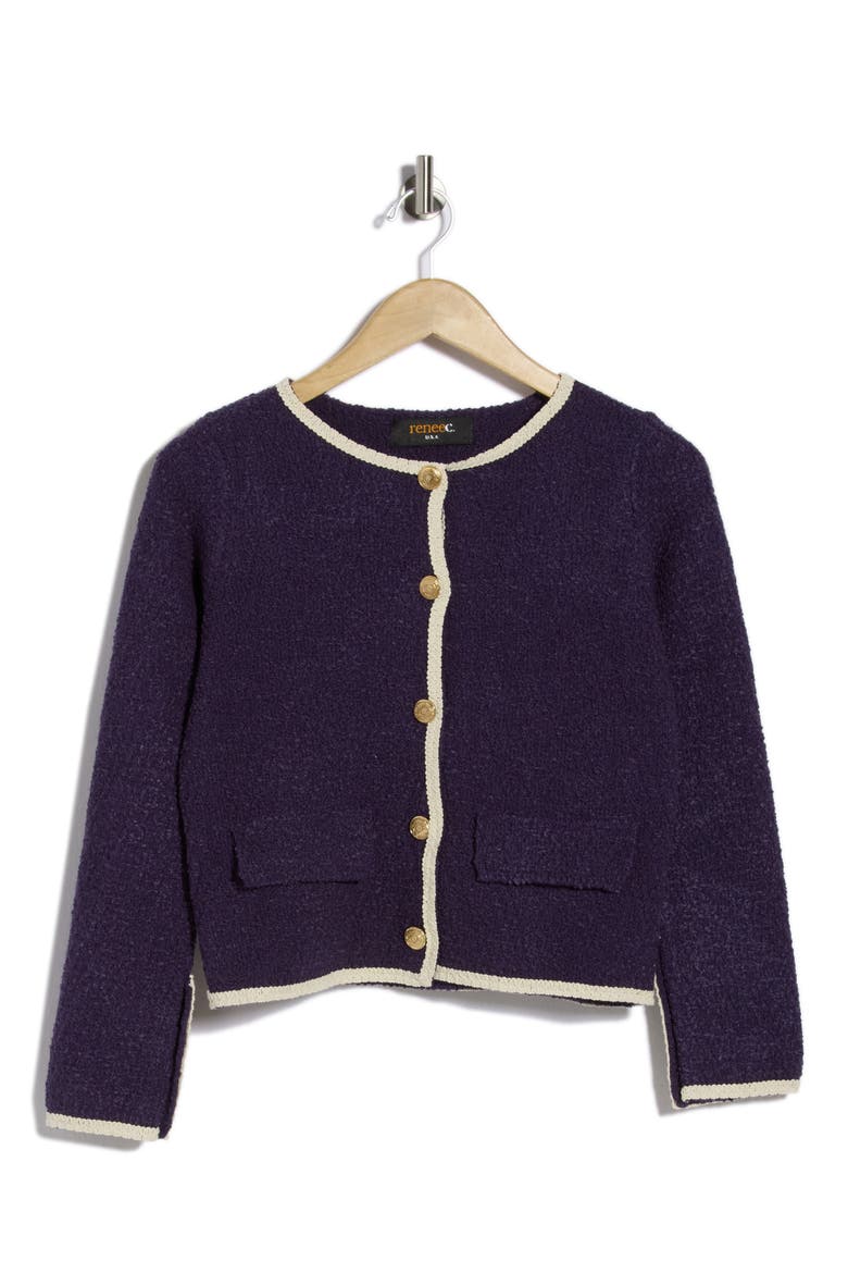 Contrast Trim Cardigan, Main, color, NAVY