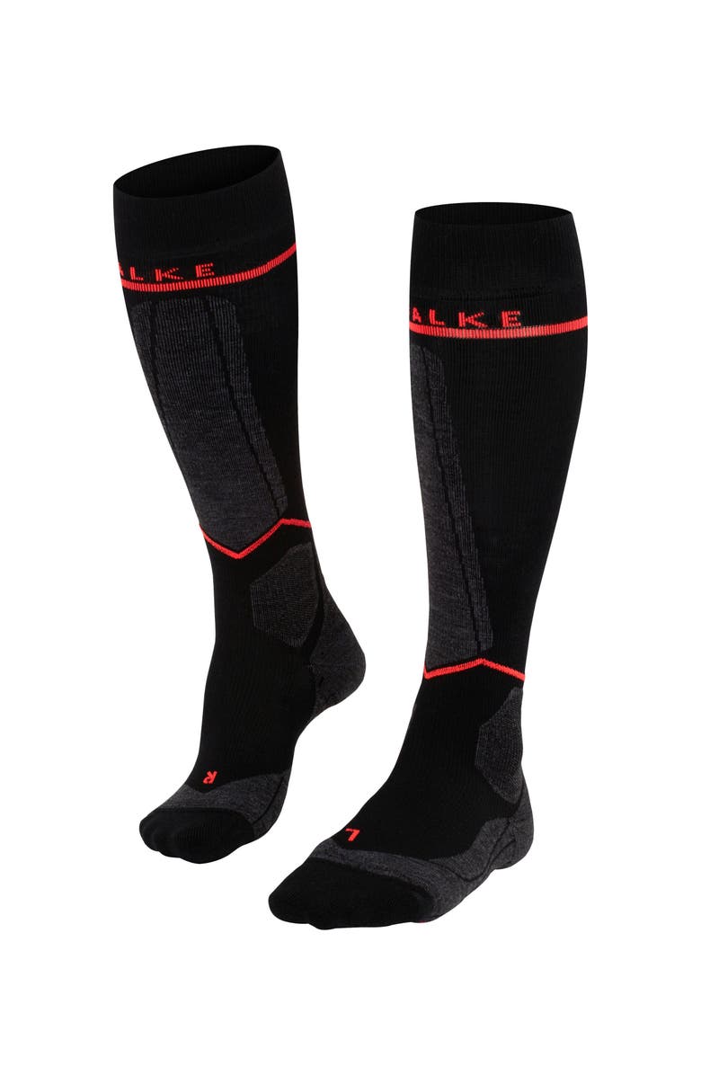 Falke SK Compression Wool Ski Socks, Main, color, Black-Neon Red, W1